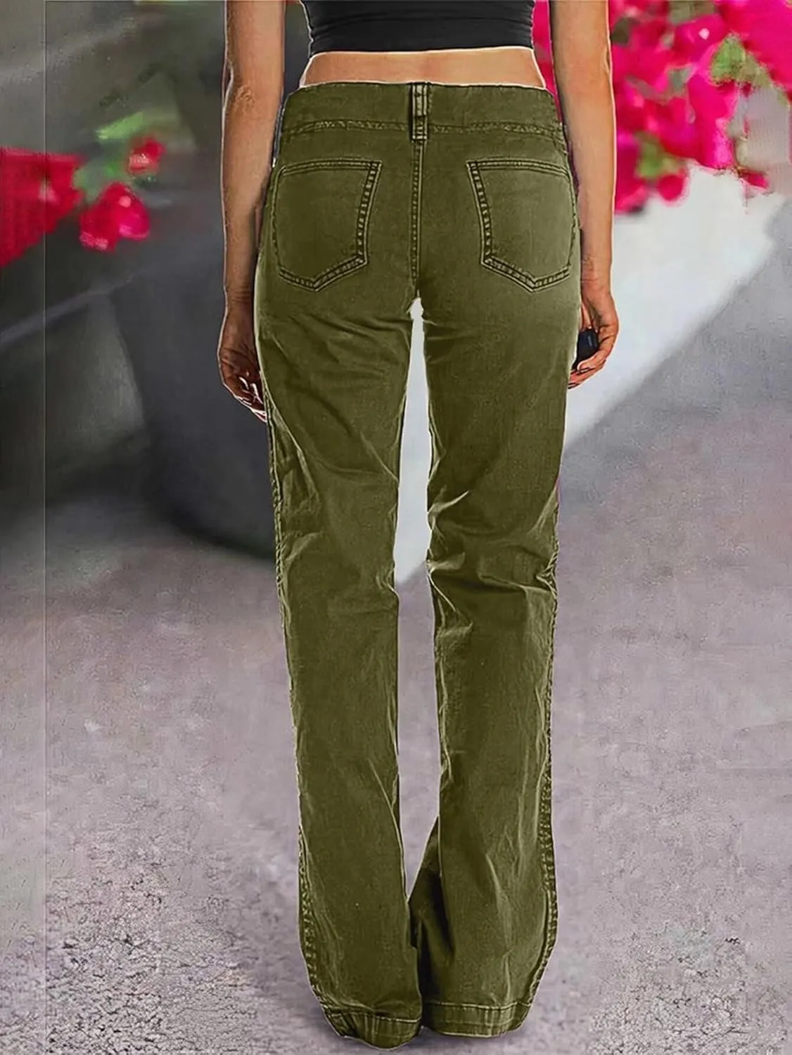 Flamingals Women's Wide Leg Jeans Mid Waist Causal Straight Leg Business Cargo Pants