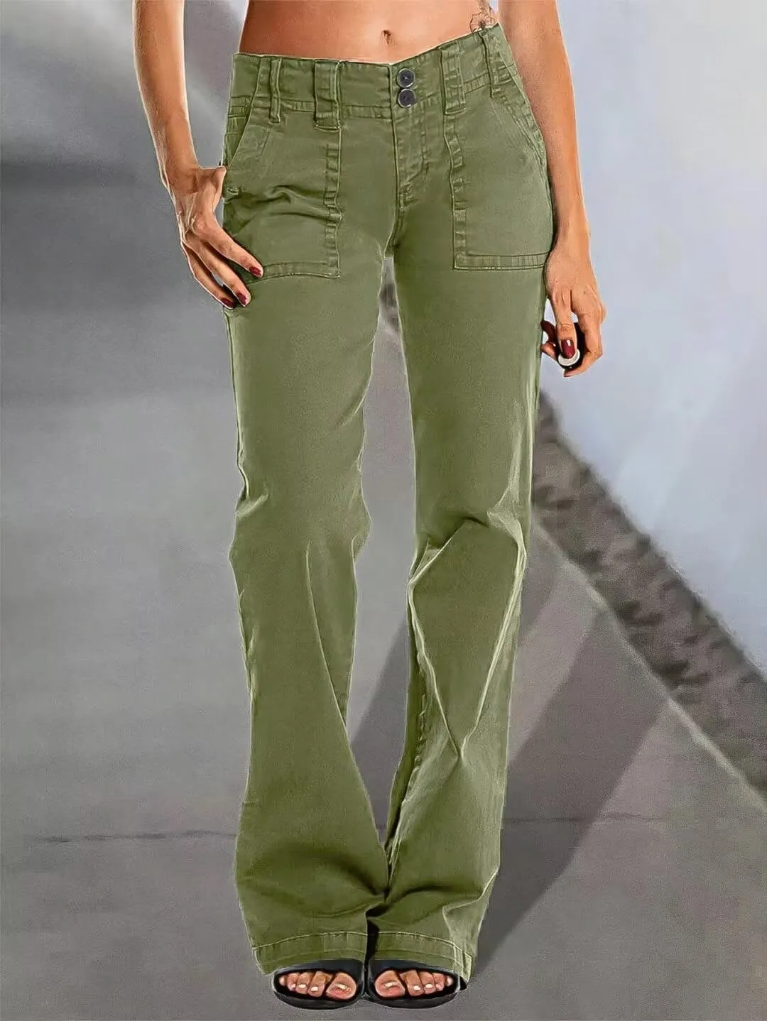 Flamingals Women's Wide Leg Jeans Mid Waist Causal Straight Leg Business Cargo Pants