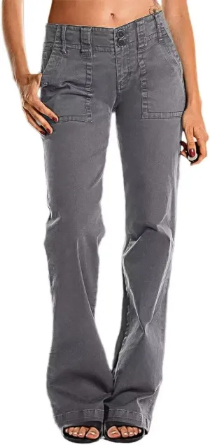 Flamingals Women's Wide Leg Jeans Mid Waist Causal Straight Leg Business Cargo Pants