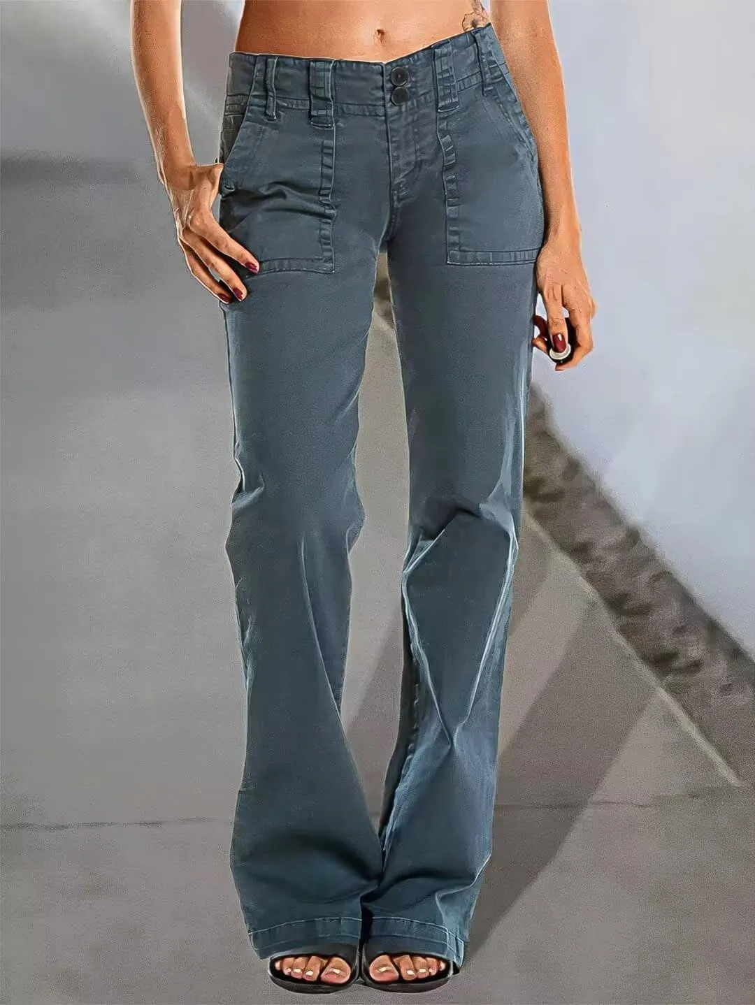 Flamingals Women's Wide Leg Jeans Mid Waist Causal Straight Leg Business Cargo Pants