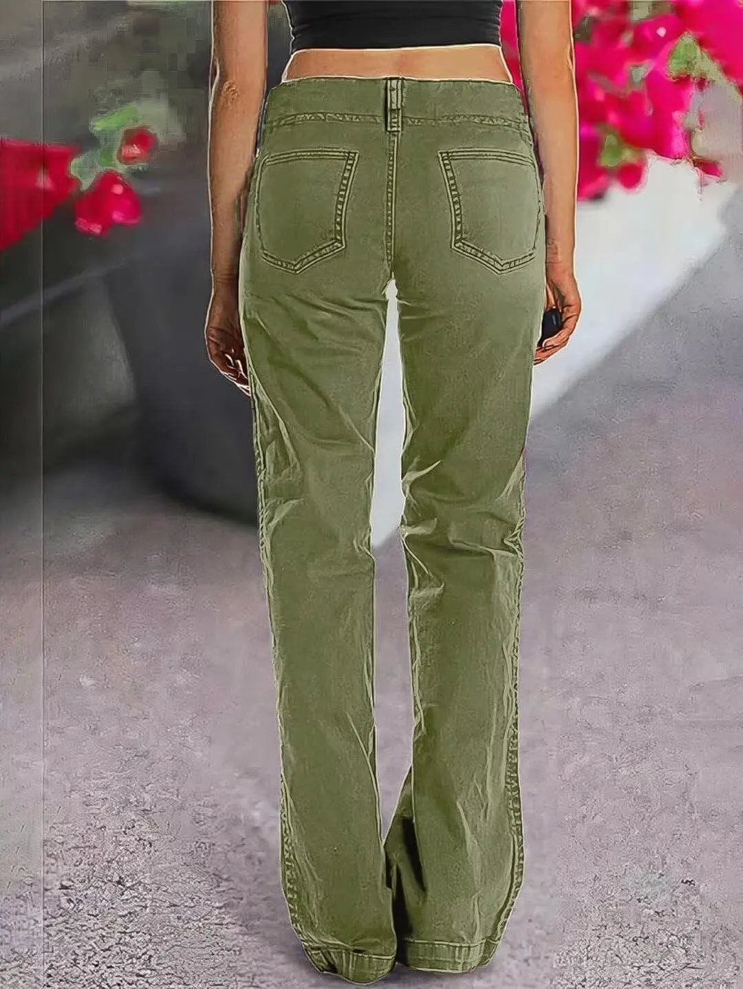 Flamingals Women's Wide Leg Jeans Mid Waist Causal Straight Leg Business Cargo Pants