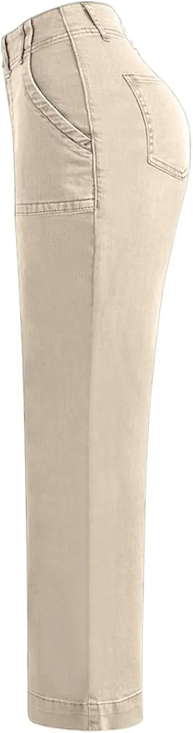 Flamingals Women's Wide Leg Jeans Mid Waist Causal Straight Leg Business Cargo Pants