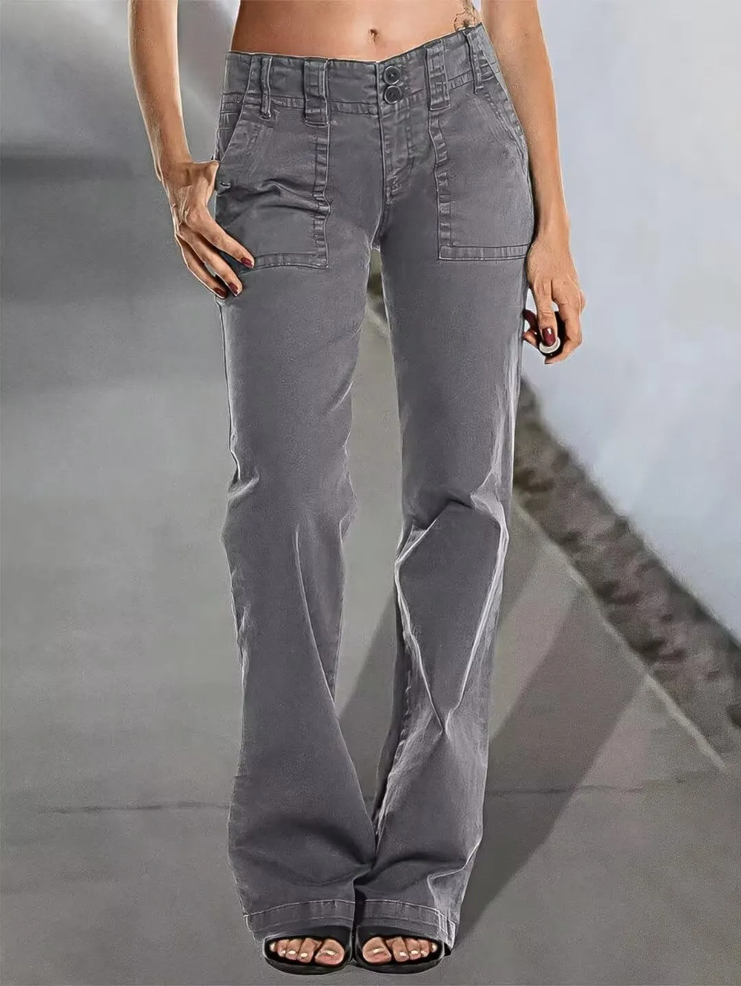 Flamingals Women's Wide Leg Jeans Mid Waist Causal Straight Leg Business Cargo Pants