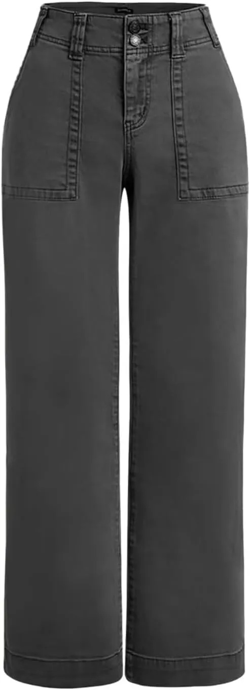 Flamingals Women's Wide Leg Jeans Mid Waist Causal Straight Leg Business Cargo Pants