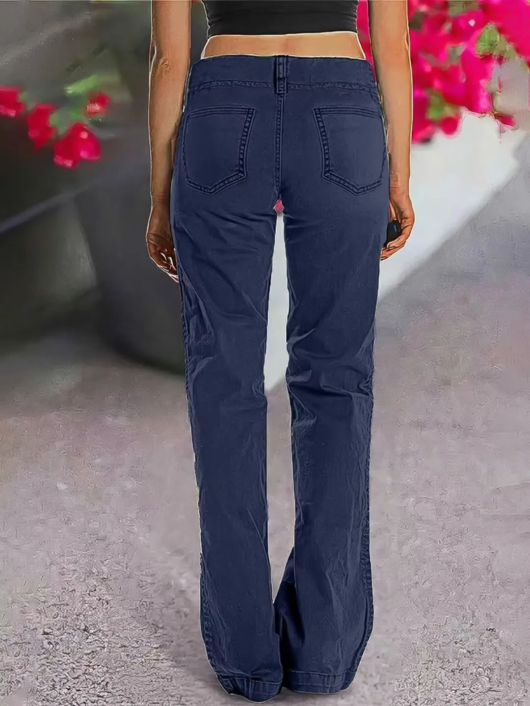 Flamingals Women's Wide Leg Jeans Mid Waist Causal Straight Leg Business Cargo Pants