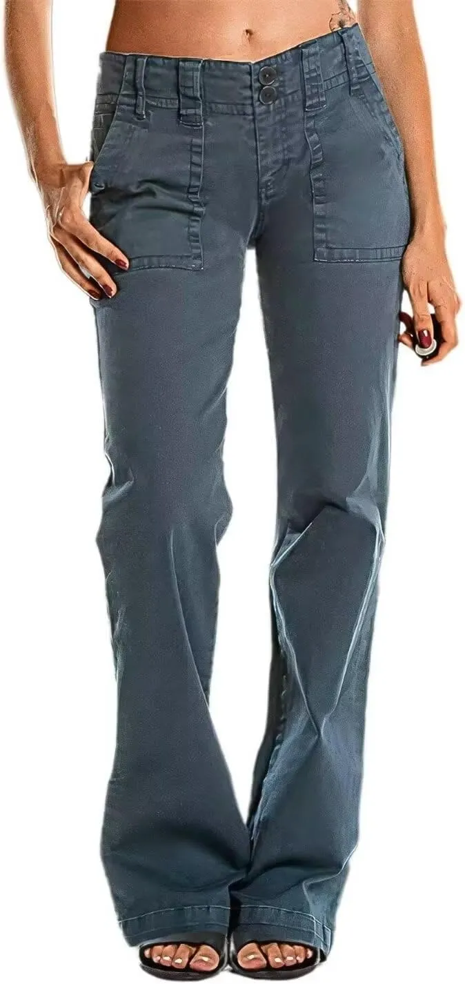 Flamingals Women's Wide Leg Jeans Mid Waist Causal Straight Leg Business Cargo Pants