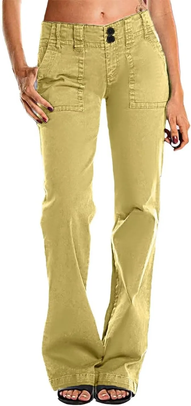 Flamingals Women's Wide Leg Jeans Mid Waist Causal Straight Leg Business Cargo Pants