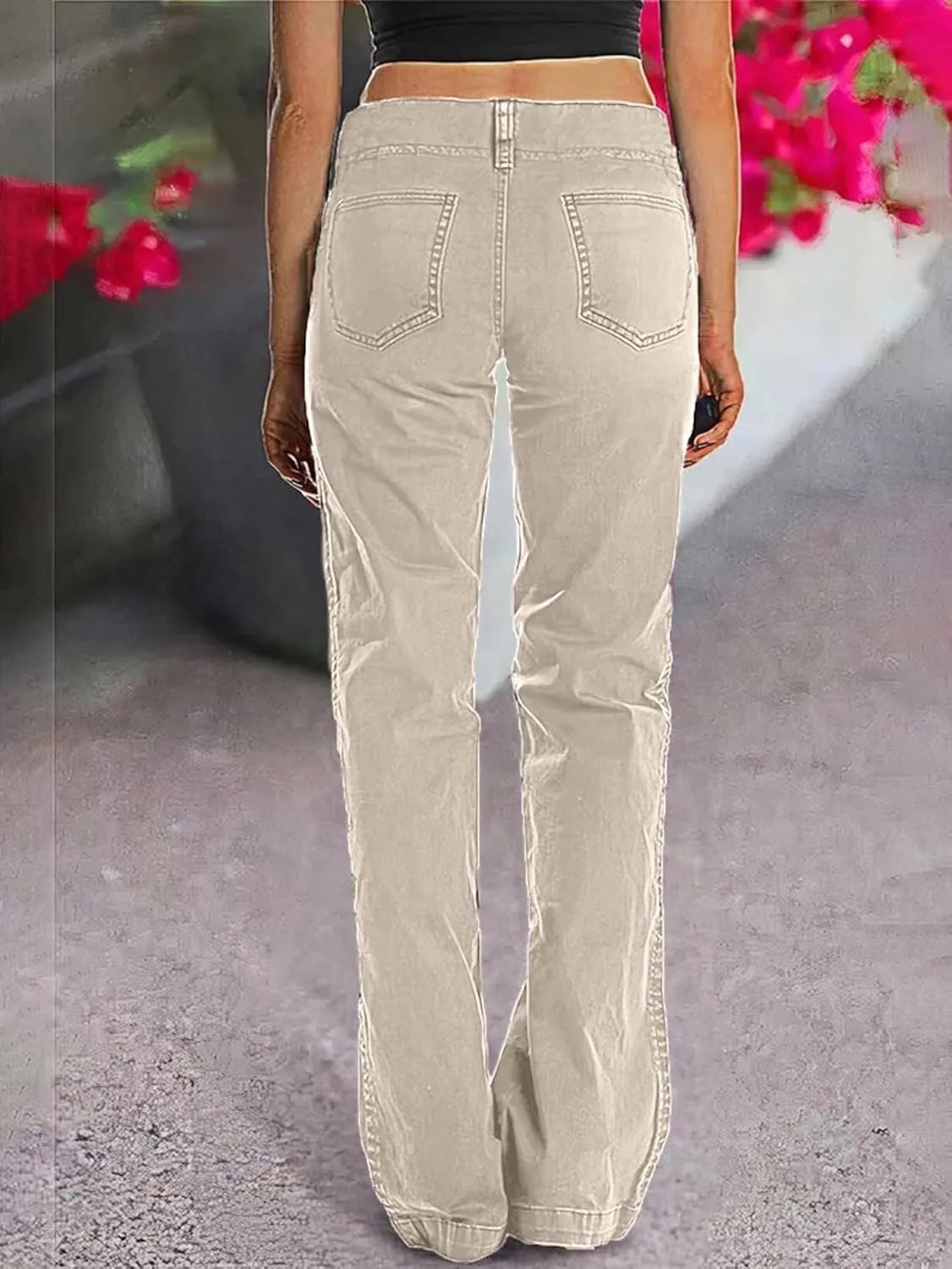 Flamingals Women's Wide Leg Jeans Mid Waist Causal Straight Leg Business Cargo Pants
