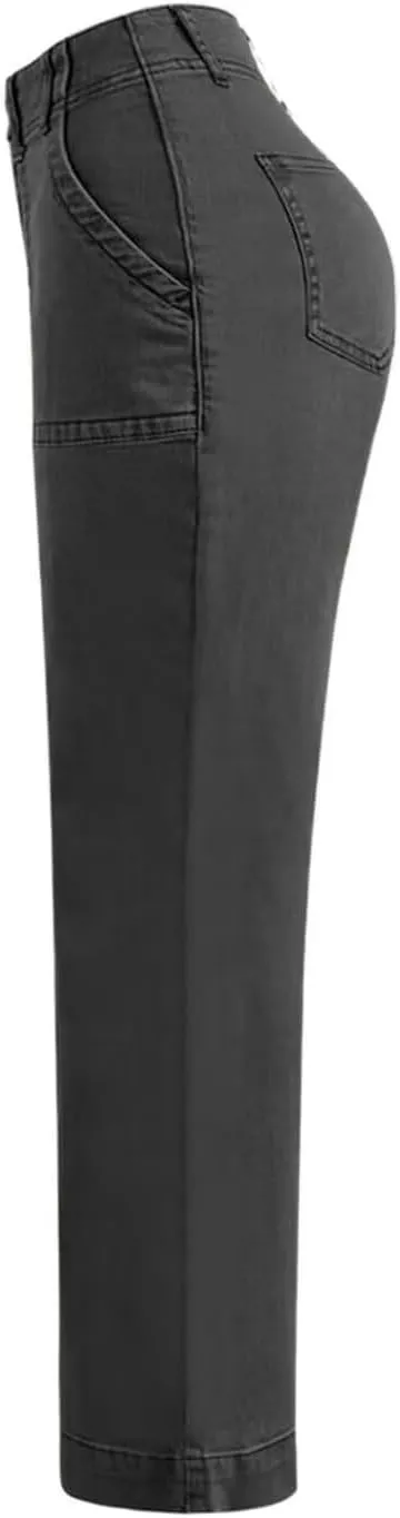 Flamingals Women's Wide Leg Jeans Mid Waist Causal Straight Leg Business Cargo Pants