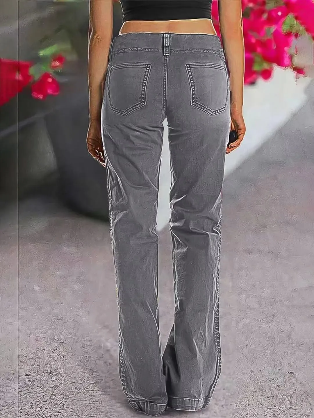 Flamingals Women's Wide Leg Jeans Mid Waist Causal Straight Leg Business Cargo Pants