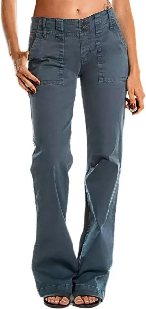 Flamingals Women's Wide Leg Jeans Mid Waist Causal Straight Leg Business Cargo Pants