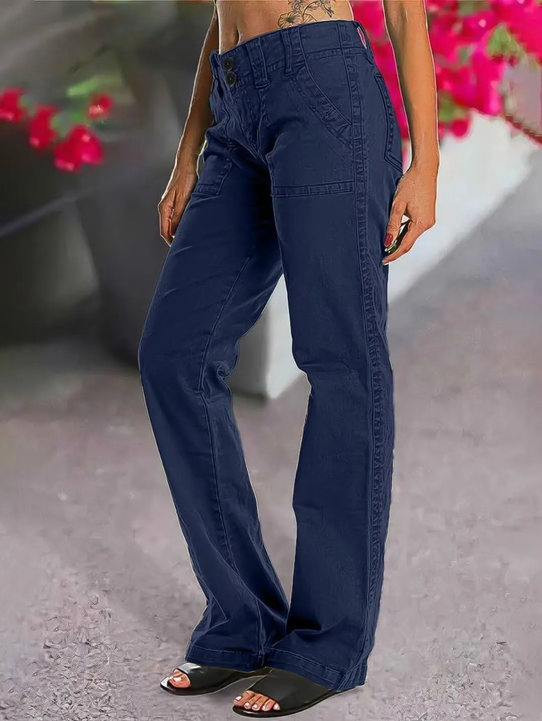 Flamingals Women's Wide Leg Jeans Mid Waist Causal Straight Leg Business Cargo Pants