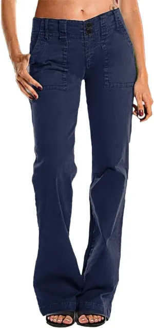 Flamingals Women's Wide Leg Jeans Mid Waist Causal Straight Leg Business Cargo Pants