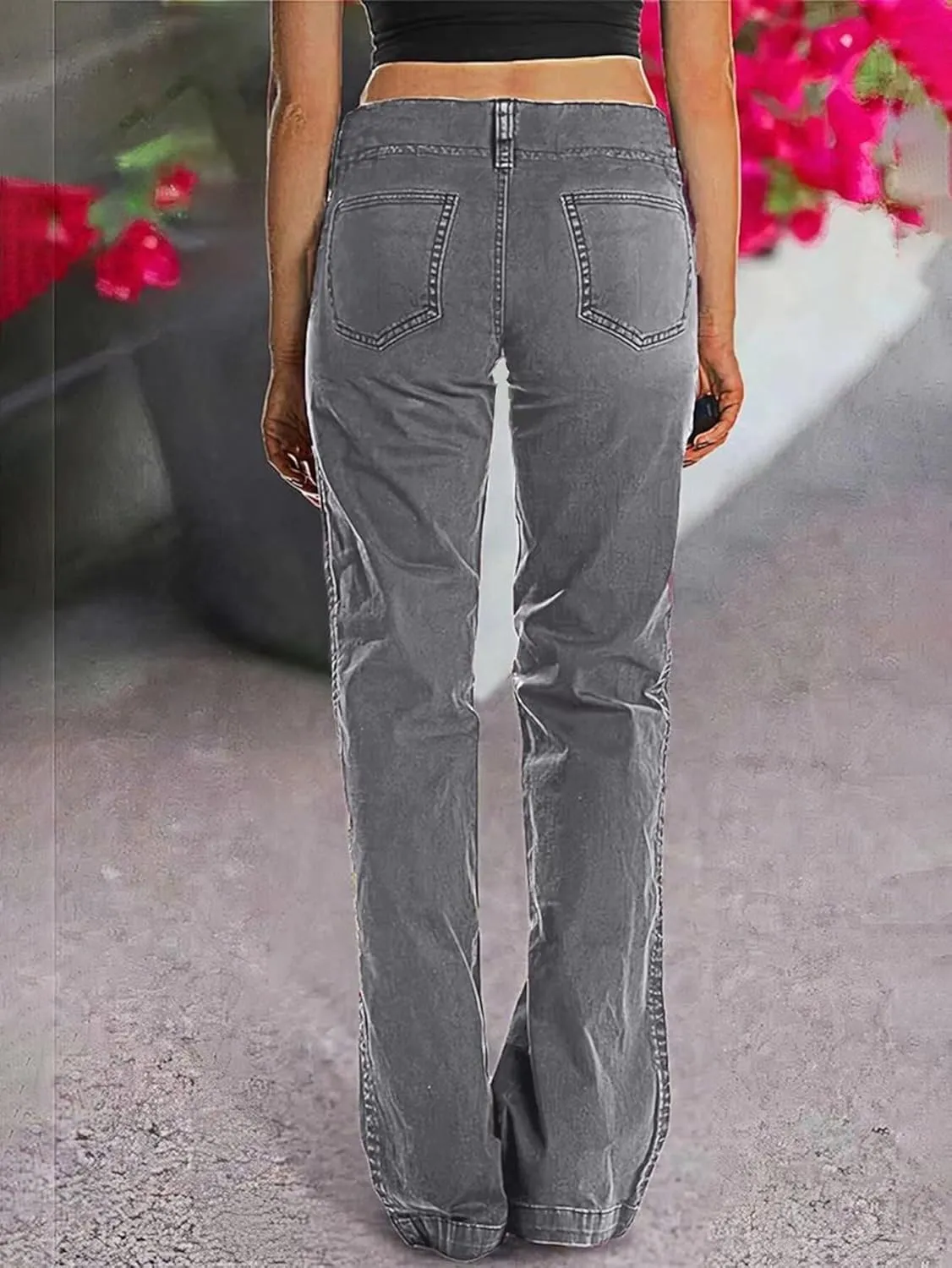 Flamingals Women's Wide Leg Jeans Mid Waist Causal Straight Leg Business Cargo Pants
