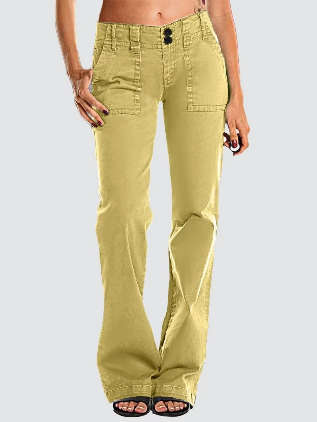 Flamingals Women's Wide Leg Jeans Mid Waist Causal Straight Leg Business Cargo Pants