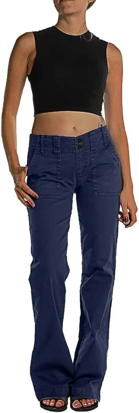 Flamingals Women's Wide Leg Jeans Mid Waist Causal Straight Leg Business Cargo Pants