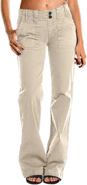 Flamingals Women's Wide Leg Jeans Mid Waist Causal Straight Leg Business Cargo Pants