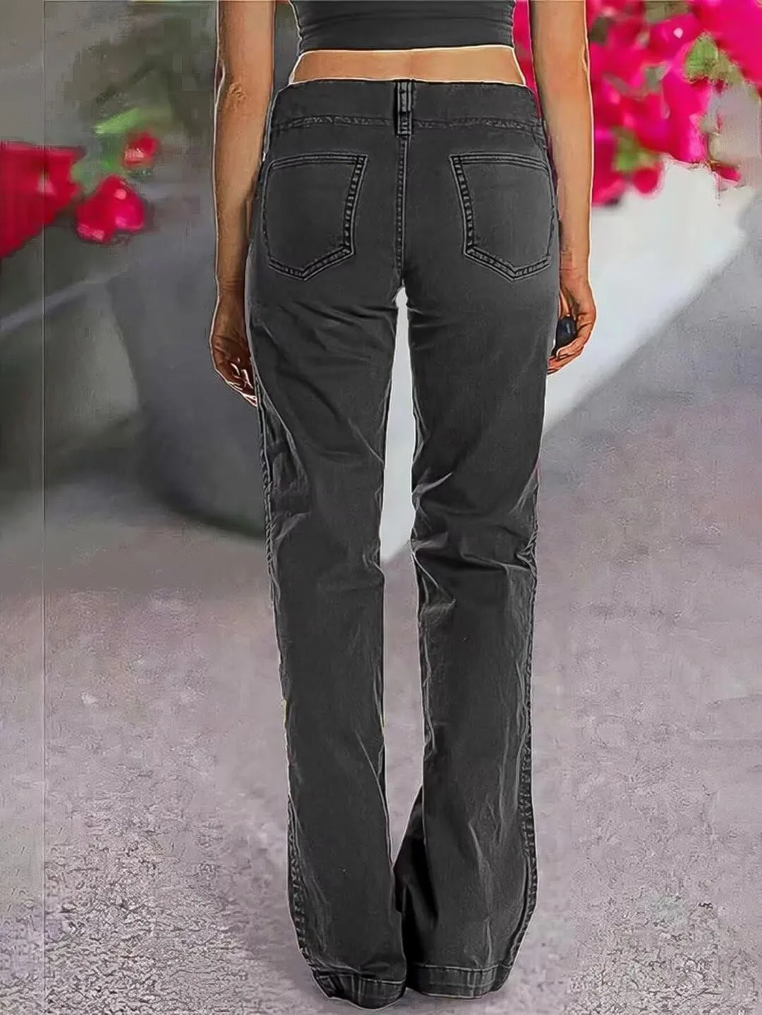 Flamingals Women's Wide Leg Jeans Mid Waist Causal Straight Leg Business Cargo Pants