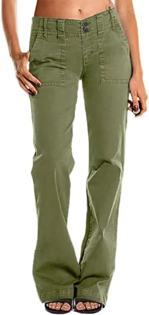 Flamingals Women's Wide Leg Jeans Mid Waist Causal Straight Leg Business Cargo Pants