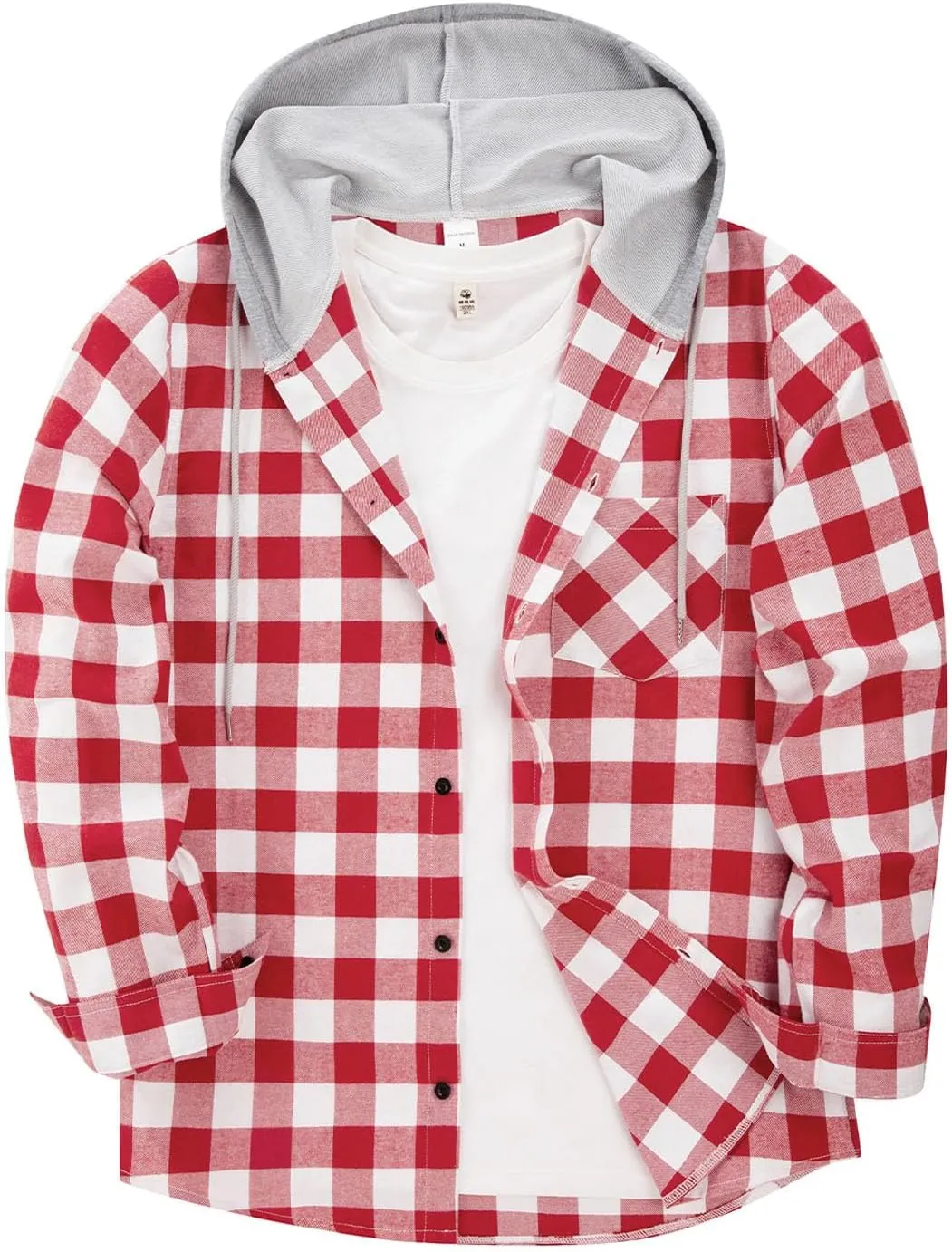 Flannel Hoodie for Mens Casual Long Sleeve Button Down Hooded Plaid Shirt Jacket Lightweight Fall Shacket Hoodies