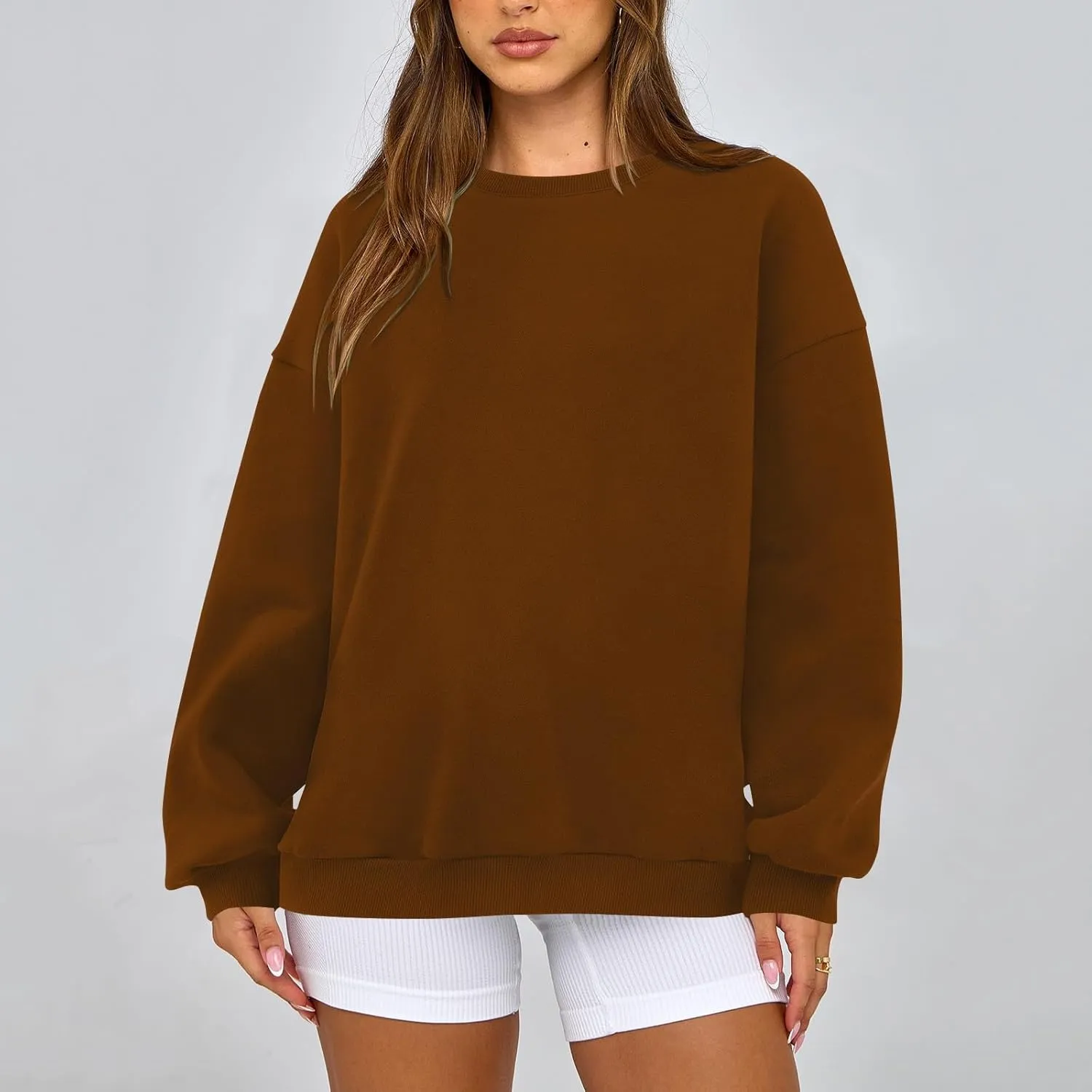 Fleece Plus Size Crewneck Sweatshirts Women Oversized Sweatshirt Hoodies Tunic Pullover Warm Sweaters Casual Tops