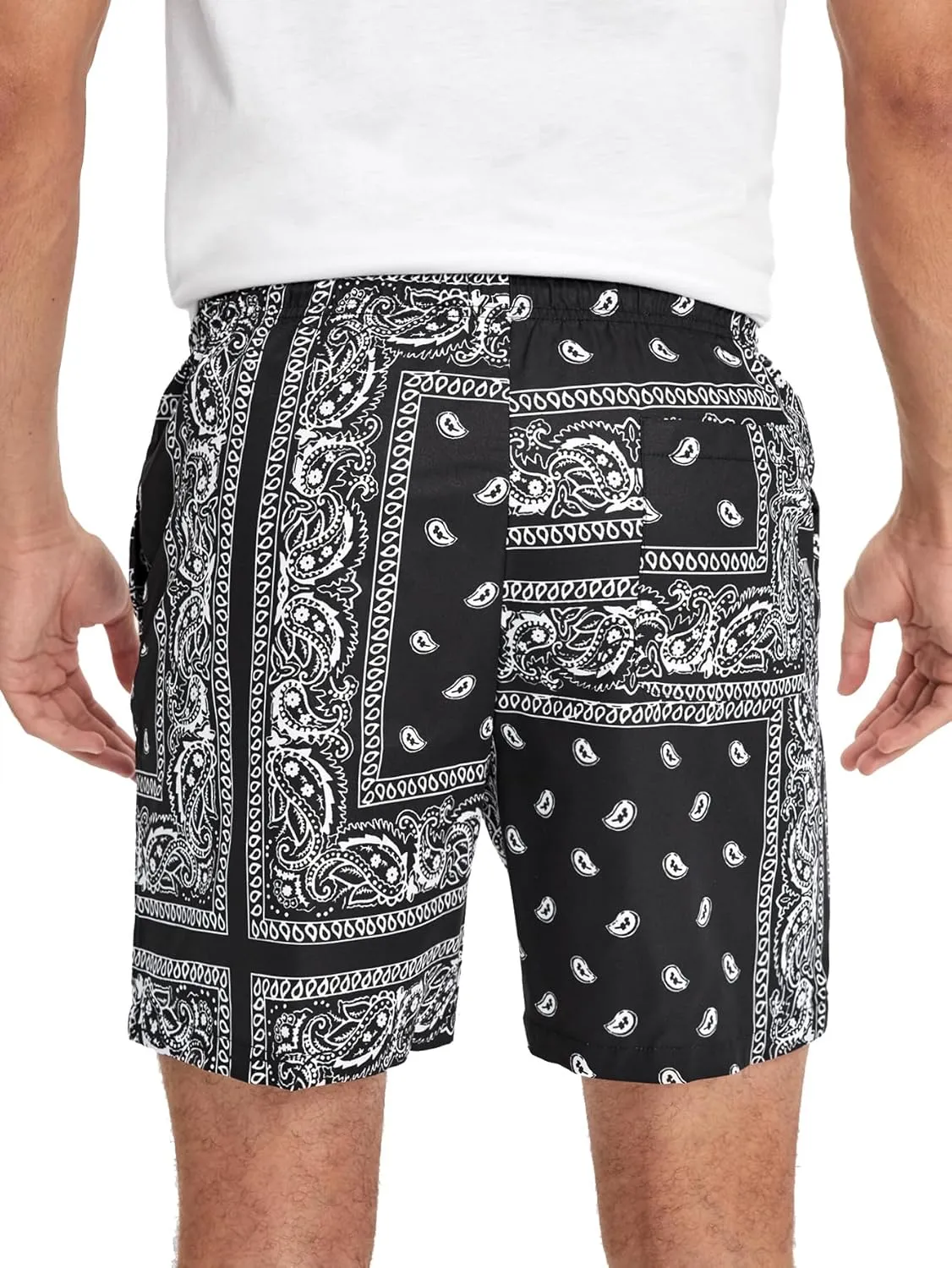 Floerns Men's Boho Tribal Print Drawstring Waist Summer Shorts with Pocket