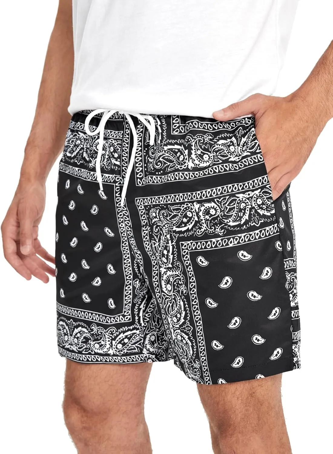 Floerns Men's Boho Tribal Print Drawstring Waist Summer Shorts with Pocket