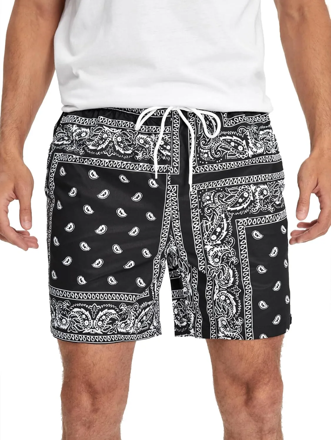 Floerns Men's Boho Tribal Print Drawstring Waist Summer Shorts with Pocket