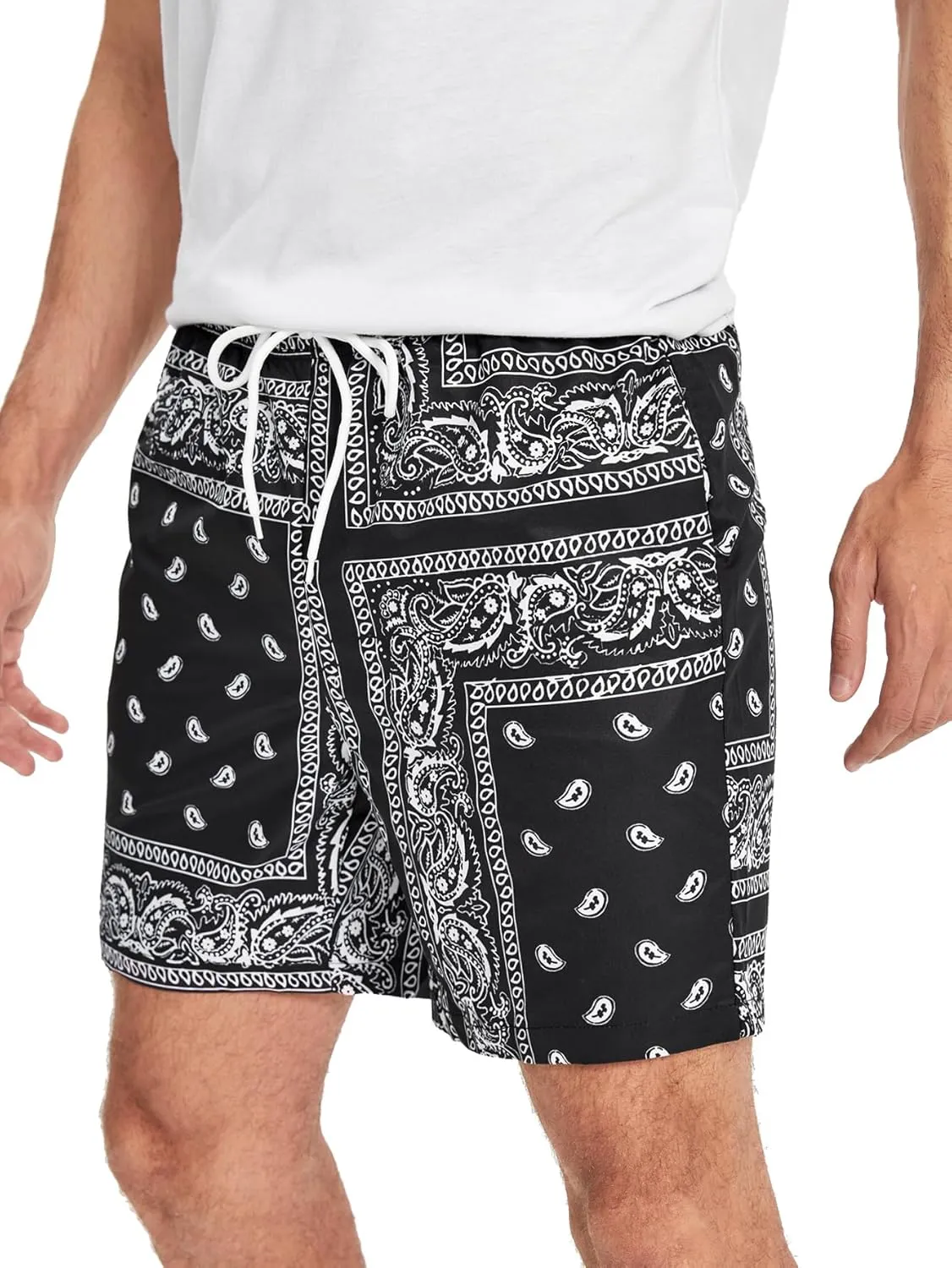 Floerns Men's Boho Tribal Print Drawstring Waist Summer Shorts with Pocket