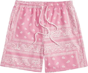 Floerns Men's Boho Tribal Print Drawstring Waist Summer Shorts with Pocket