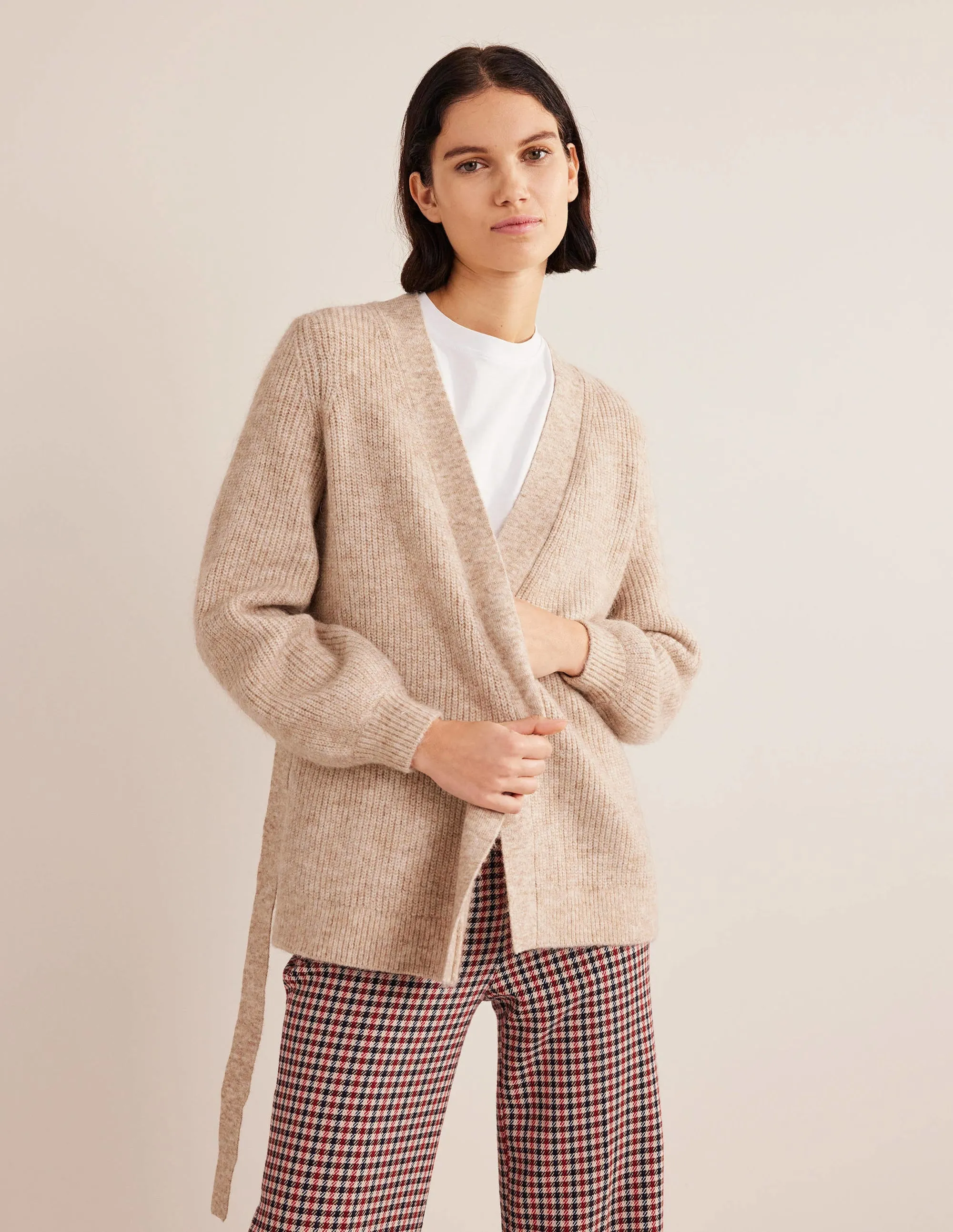Fluffy Belted Cardigan-Chinchilla Melange