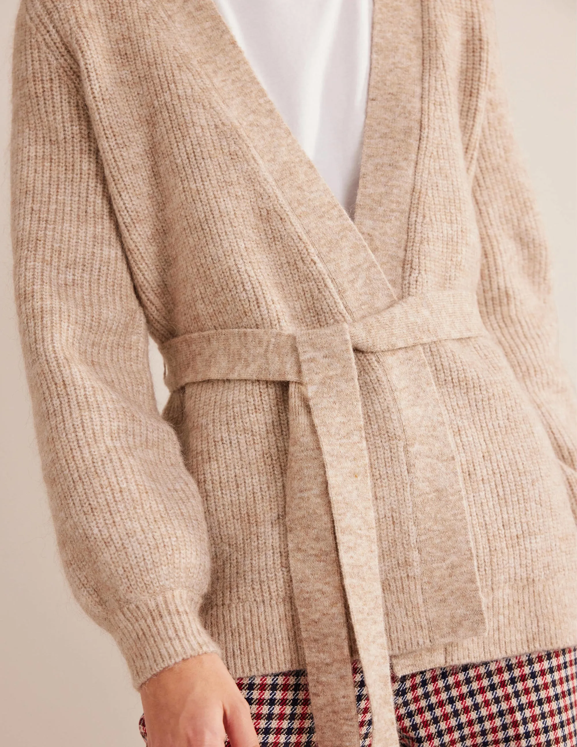 Fluffy Belted Cardigan-Chinchilla Melange
