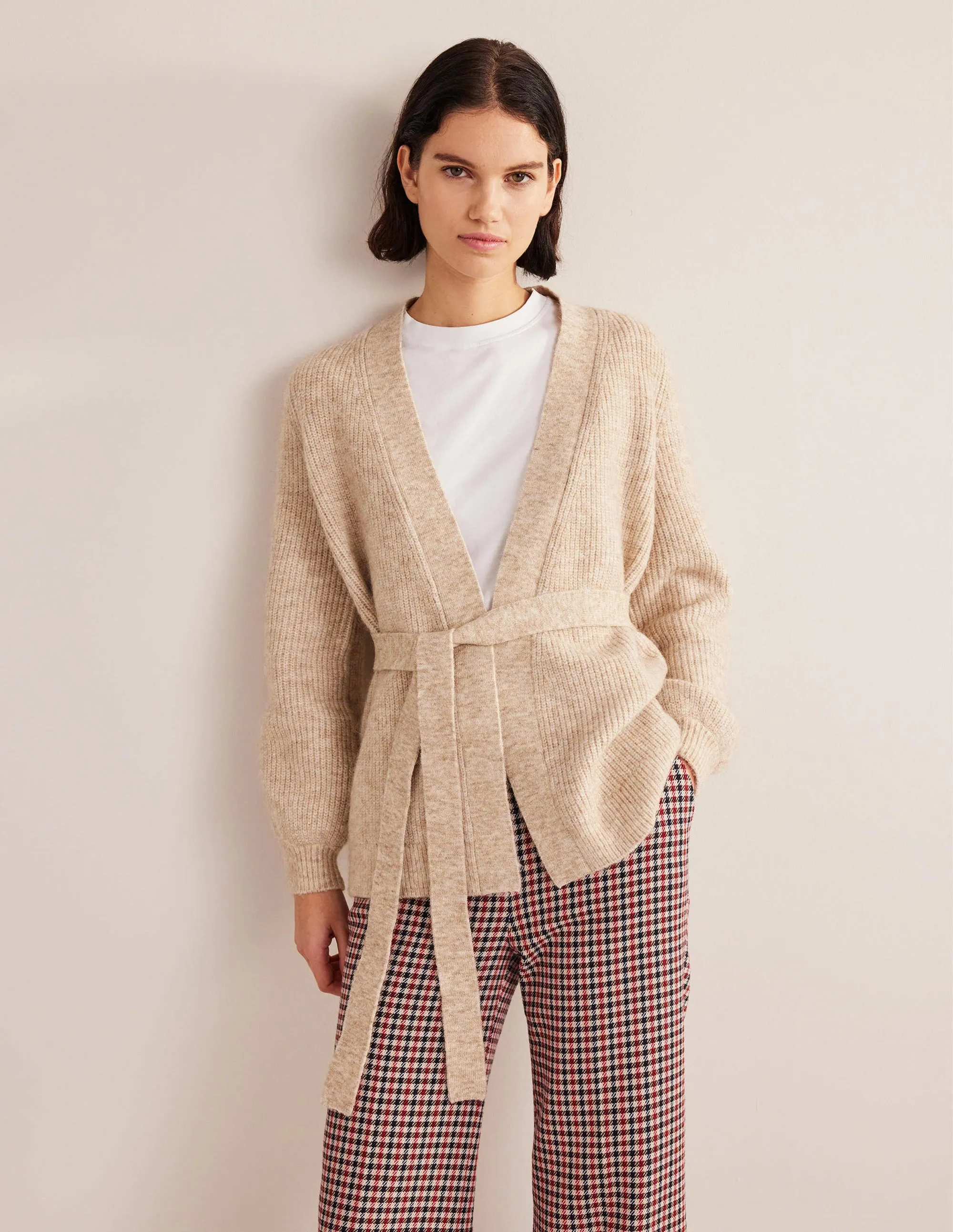 Fluffy Belted Cardigan-Chinchilla Melange