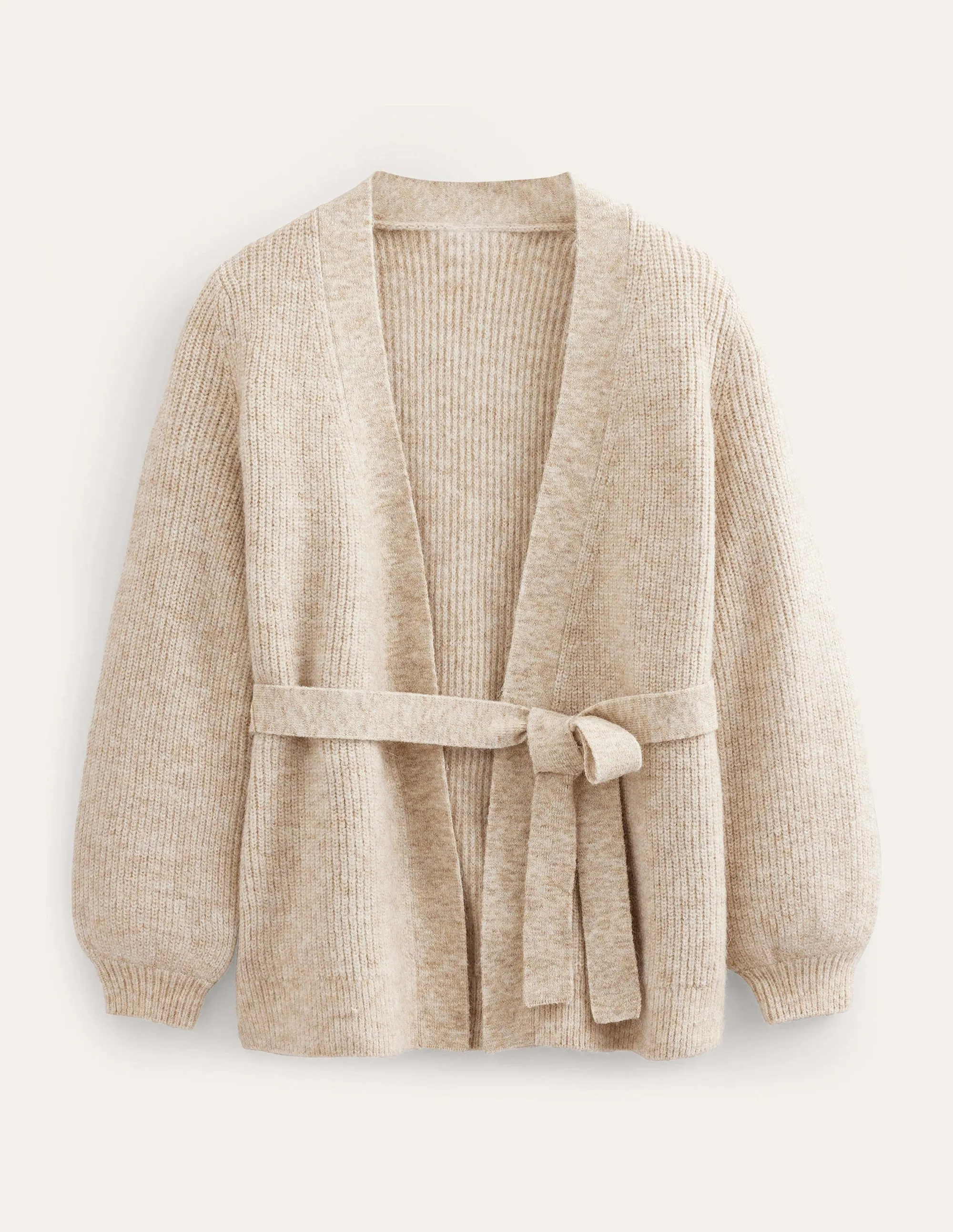 Fluffy Belted Cardigan-Chinchilla Melange