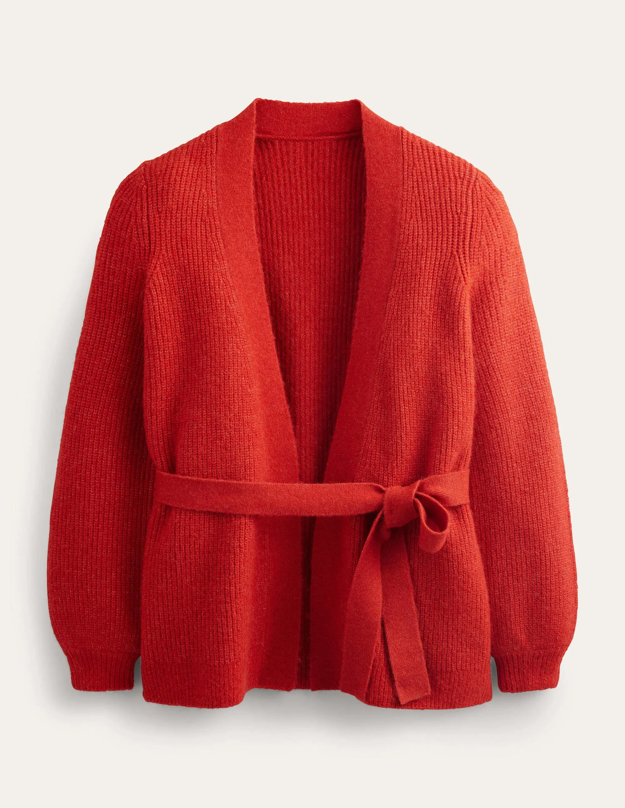 Fluffy Belted Cardigan-Tomato