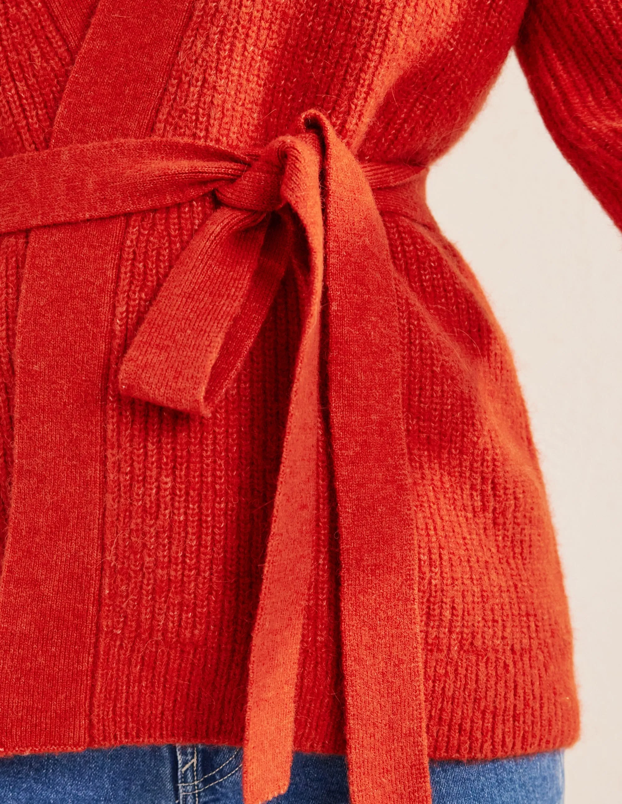 Fluffy Belted Cardigan-Tomato