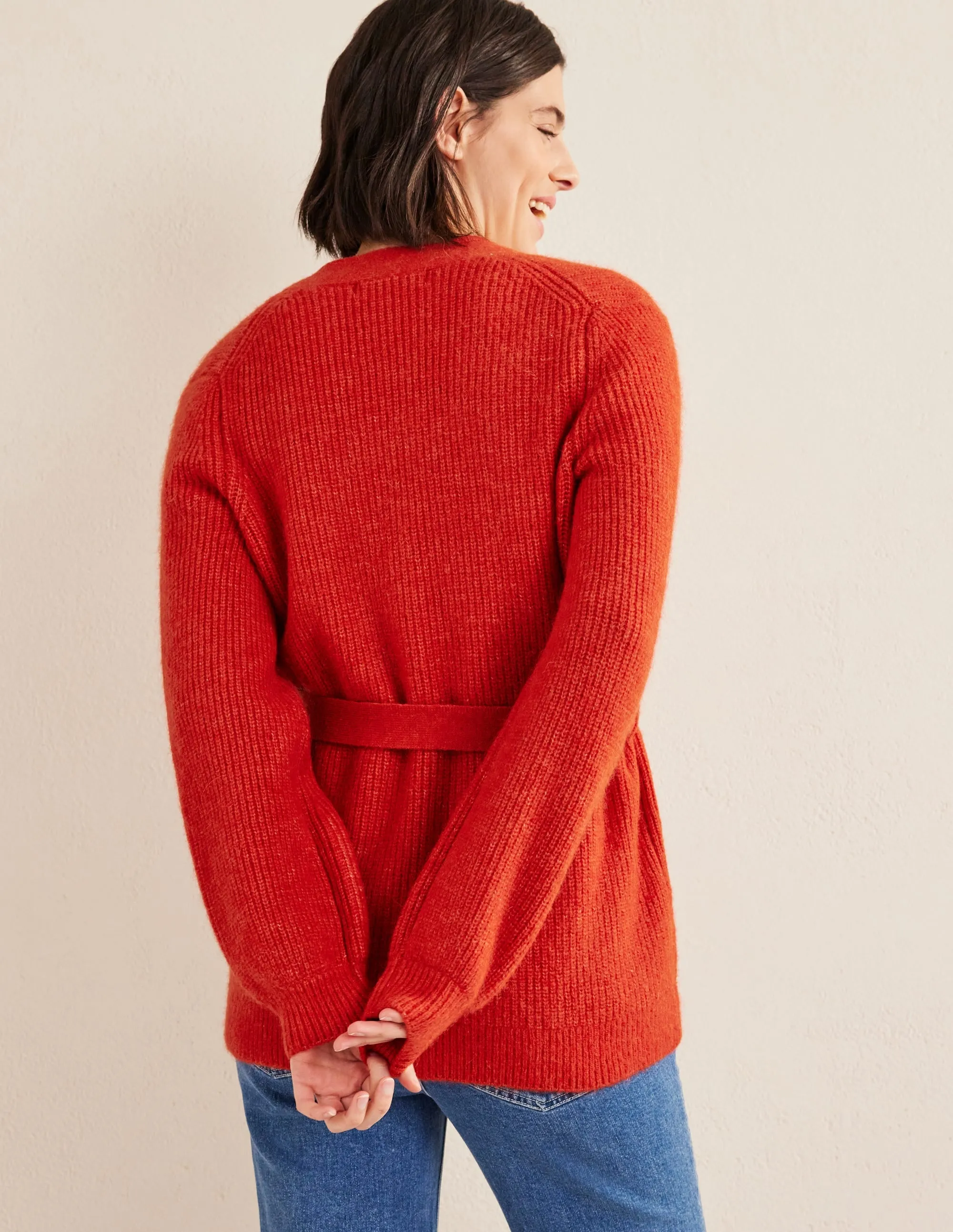 Fluffy Belted Cardigan-Tomato