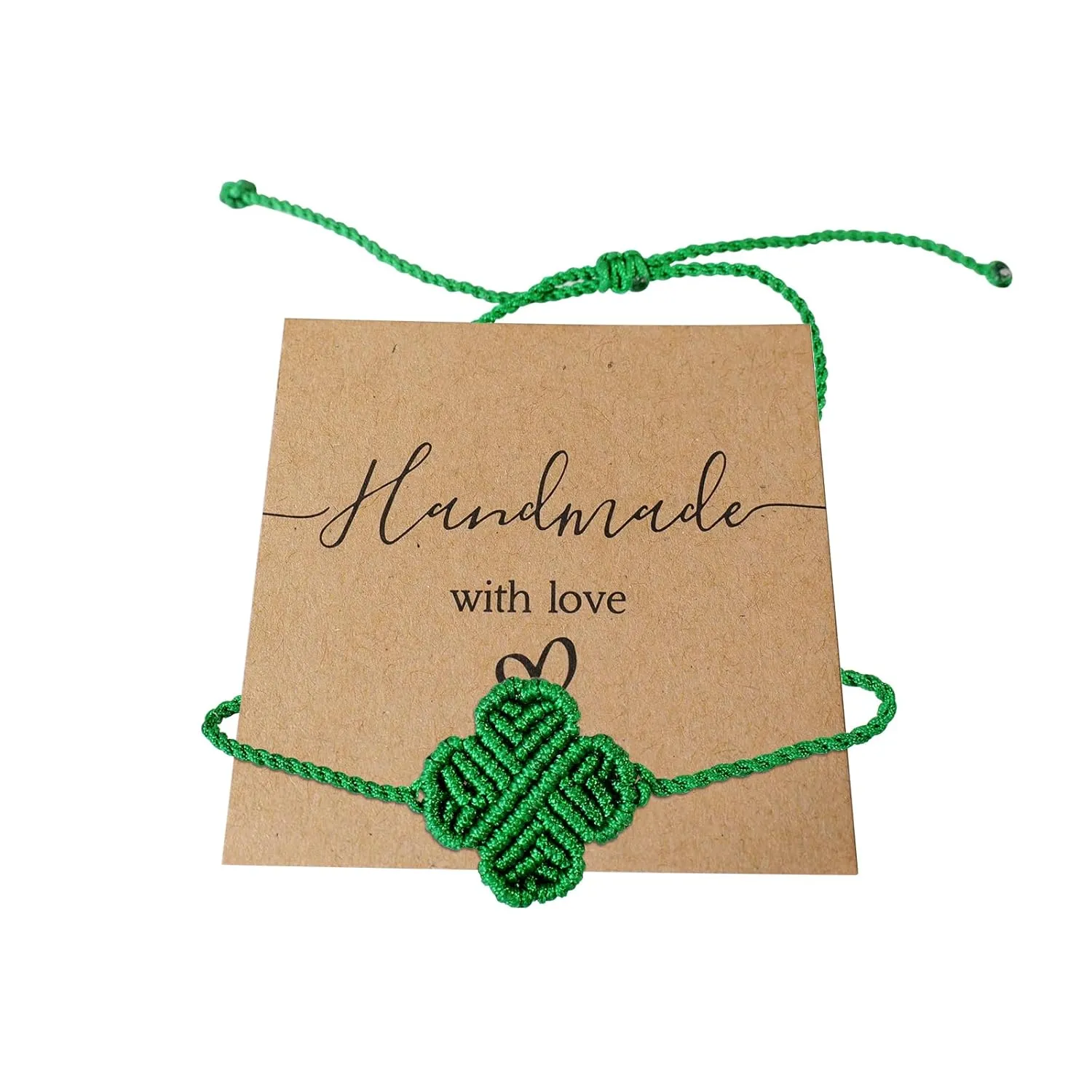 Four Leaf Clover Anklet - Adjustable Hand-Woven Green Clover Bracelet, Lucky Bracelets Good Luck Charm for Women Friendship Family