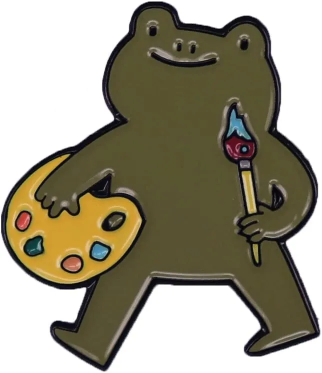 Frog Artist Brooch Painter Frog Shape Badge Funny Animal Cartoon Badge Enamel Pin Art Student Graduation Commemorative Jewelry Gift Suitable for Hat Jacket Canvas Bag