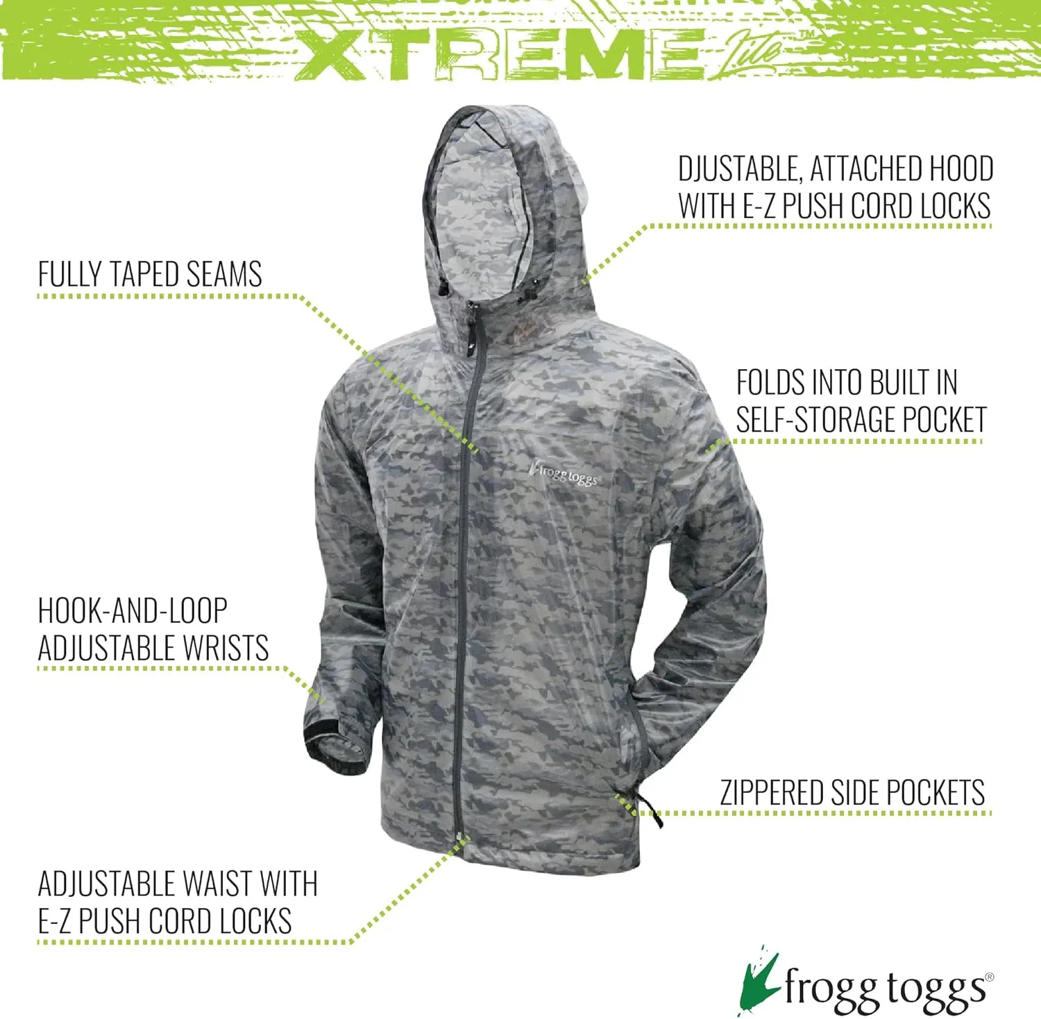FROGG TOGGS Men's Xtreme Lite Packable Waterproof Breathable Rain Jacket