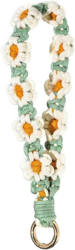 Fuqimanman2020 Boho Macrame Keychain Handmade Daisy Weave Wristlet Keychain Keyring Holder Bracelet Wrist Lanyard for Women