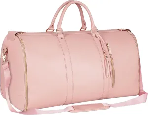 Garment Duffle for Travel, Convertible Carry On Suit Bag with Shoe Compartment, Water-Resistant Weekender Overnight Bag for Men and Women, Wrinkle-Free Business Trip Luggage (pink)