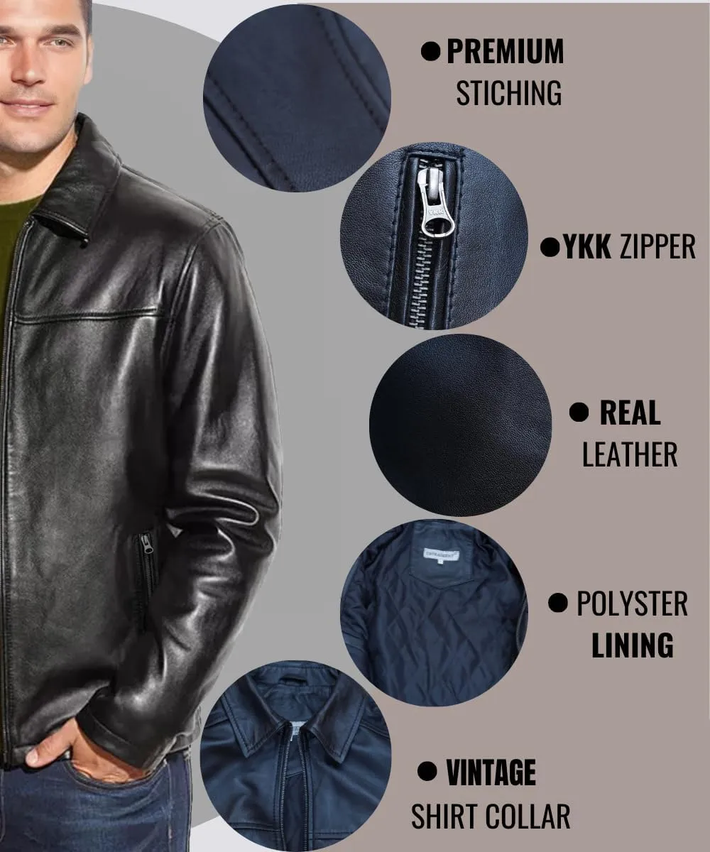 Genuine Men's Polo Classic Leather Moto Trucker Jacket - 100% Lambskin Jacket for Bikers