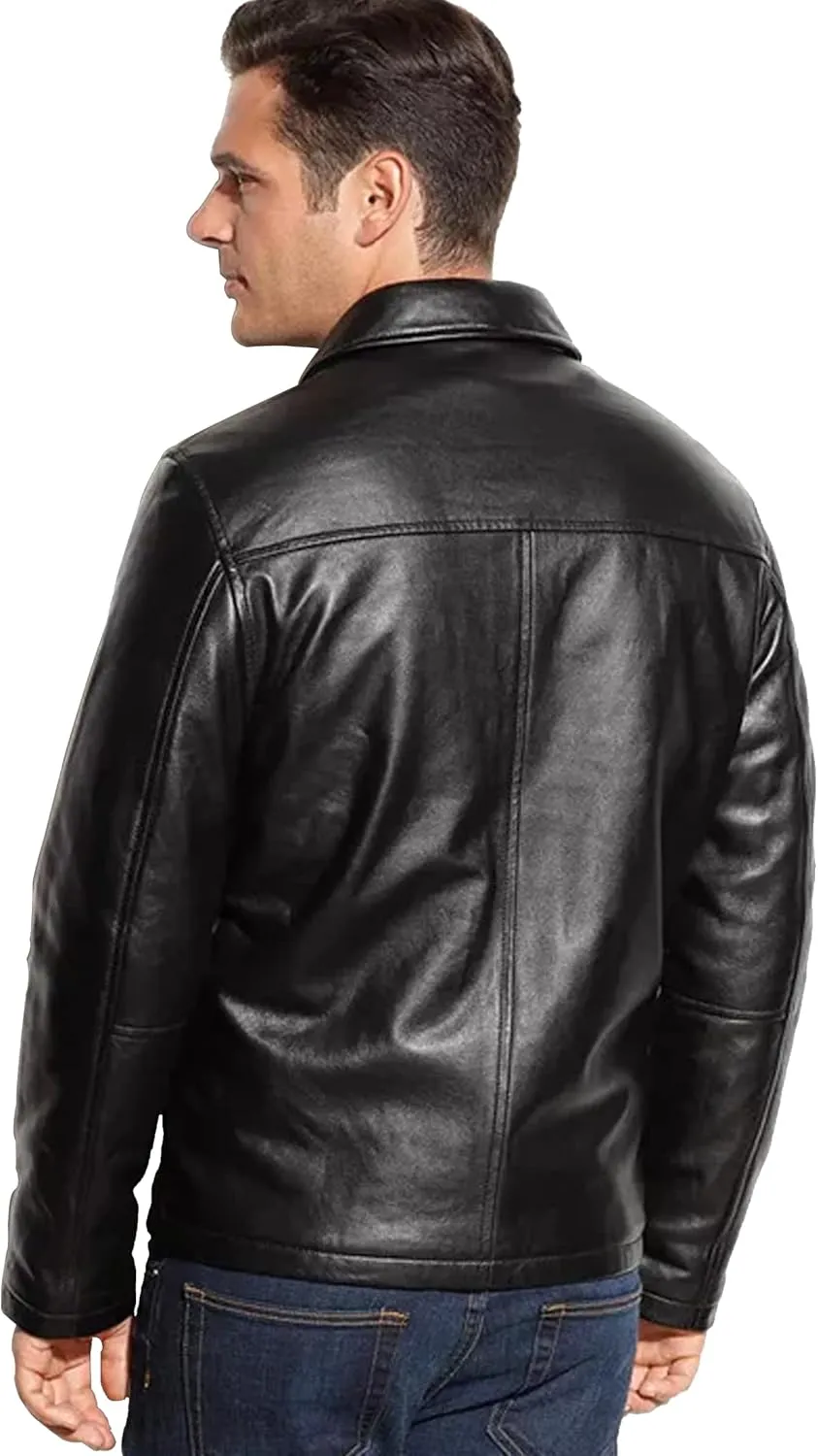 Genuine Men's Polo Classic Leather Moto Trucker Jacket - 100% Lambskin Jacket for Bikers