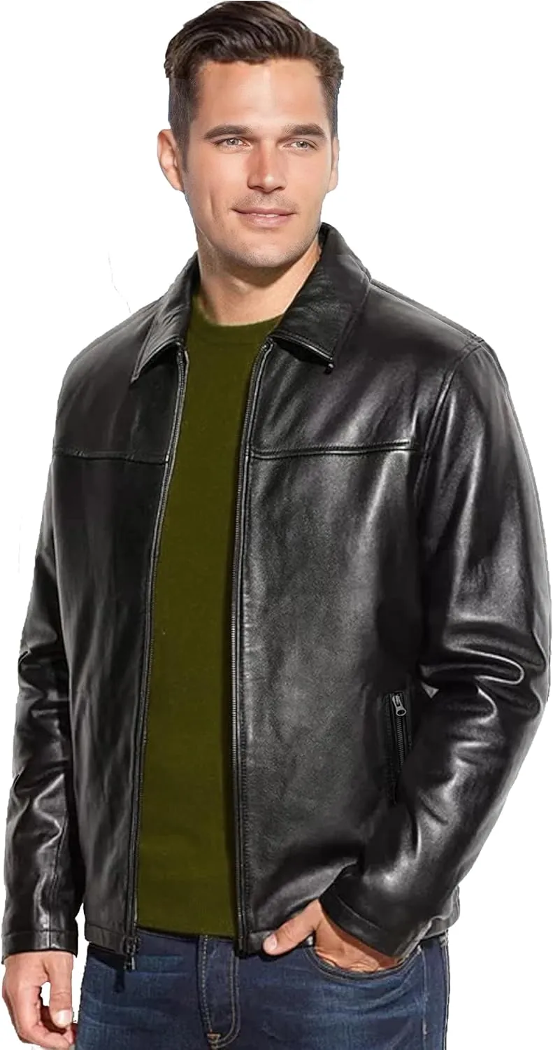 Genuine Men's Polo Classic Leather Moto Trucker Jacket - 100% Lambskin Jacket for Bikers