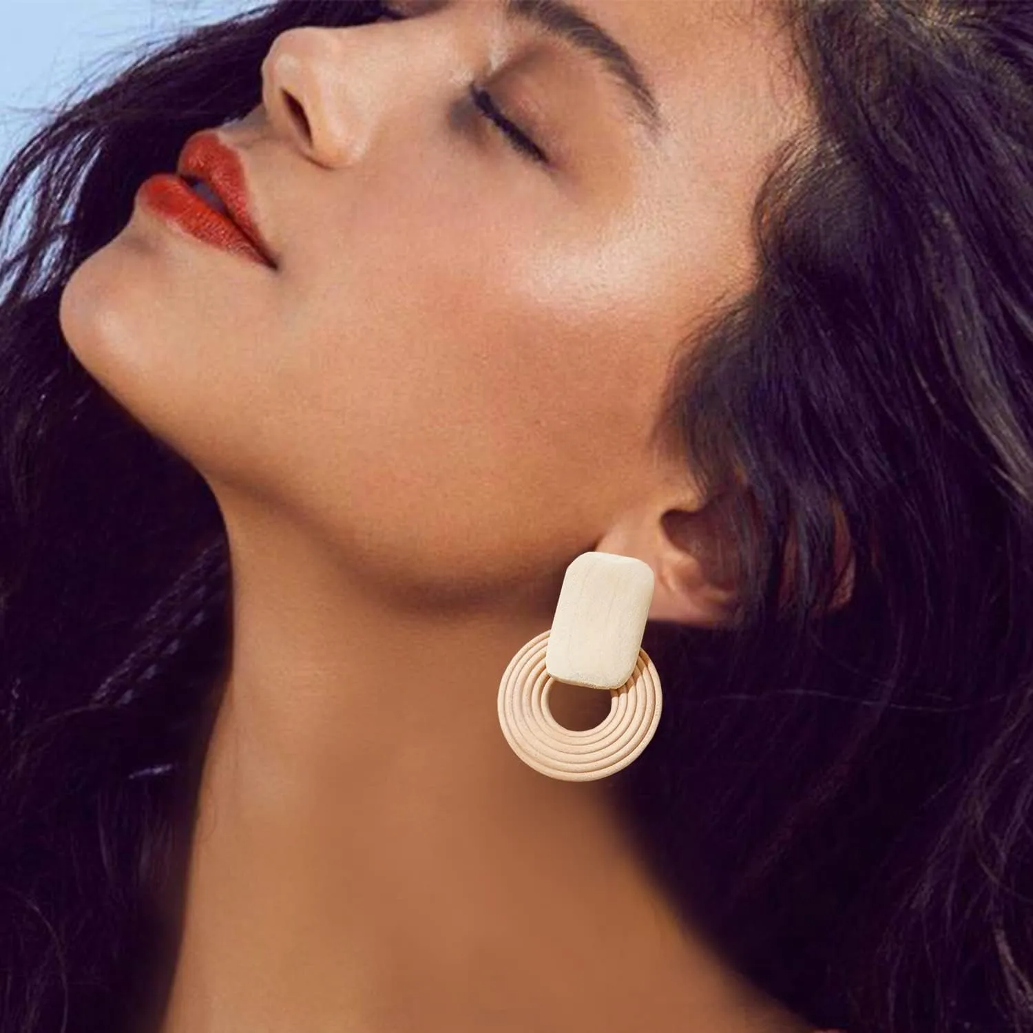 Geometric Statement Tassel Wooden Woven Bohemian Earrings Handmade Hoop Drop Dangle Ear Studs For Women Men