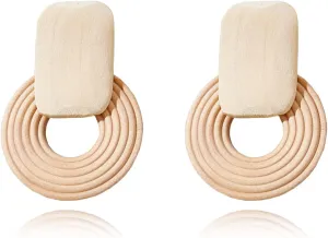 Geometric Statement Tassel Wooden Woven Bohemian Earrings Handmade Hoop Drop Dangle Ear Studs For Women Men