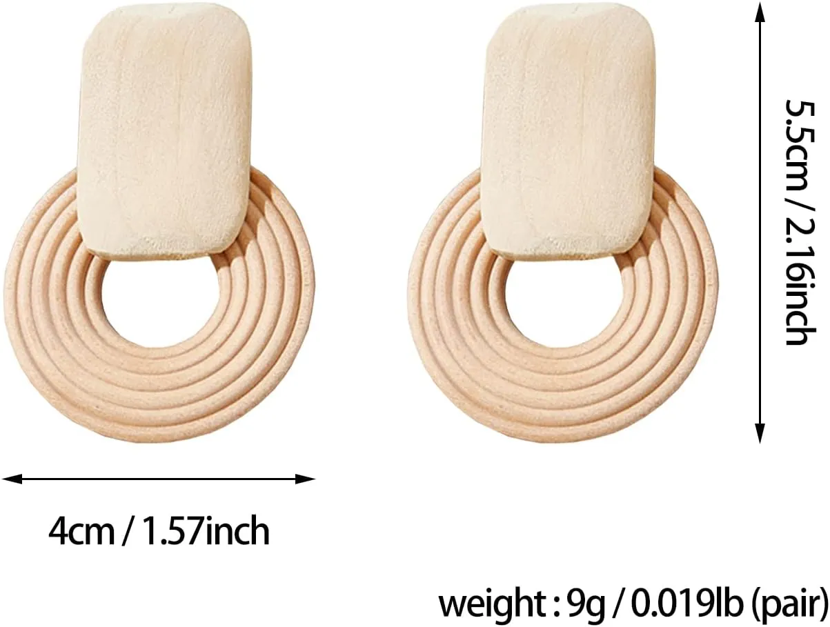 Geometric Statement Tassel Wooden Woven Bohemian Earrings Handmade Hoop Drop Dangle Ear Studs For Women Men