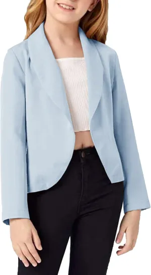 Girls Blazer Jacket Solid Color Lapel Suit Open Front Long Sleeve Blazers for Kids Girls Size 5-14 Years