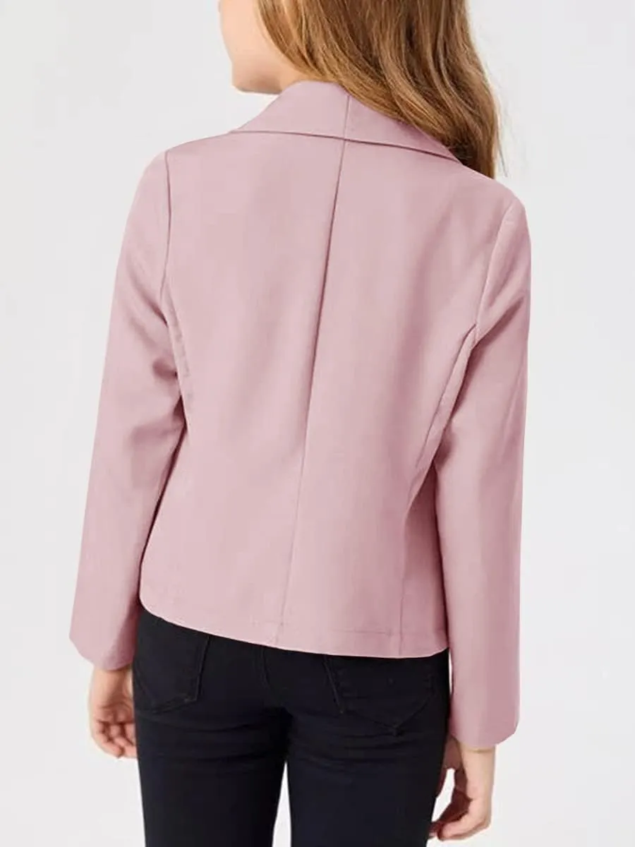 Girls Blazer Jacket Solid Color Lapel Suit Open Front Long Sleeve Blazers for Kids Girls Size 5-14 Years